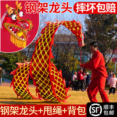 钢架龙头广场舞龙健身龙带甩彩带初学成人K中老年中国耍龙运动道