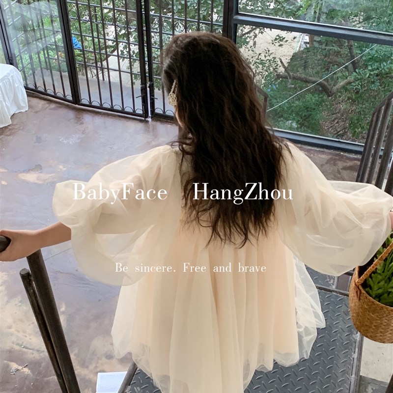 韩国女童公主裙2023春夏新女宝宝甜美洋气中袖蓬蓬网纱裙连衣裙潮