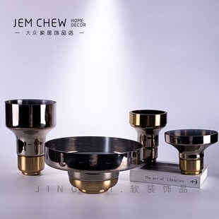 轻奢电镀北欧f创意宽口玻璃花瓶样板间售楼处玄关卧室边几装饰摆