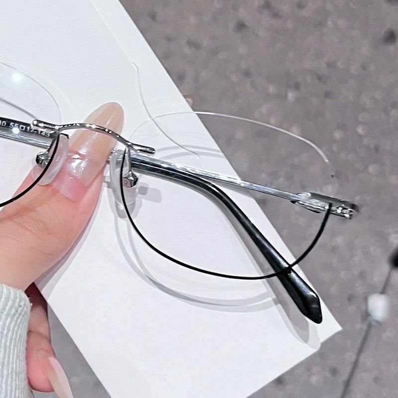 无框防蓝光变色女近视下半框椭圆眼镜潮流时尚装饰U超轻复古款成