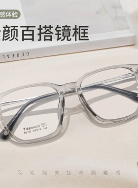 网红素颜镜d框推荐女超轻纯钛86103复古潮流tr透明眼镜框