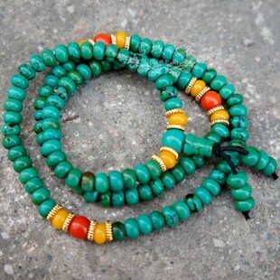 藏族绿松石108颗佛珠念珠民族风饰品 小众毛衣链 国潮风手串项链