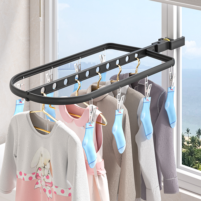阳台窗框夹窗挂在窗户上的折叠晾衣架免打孔卡扣式晒衣服架子神器