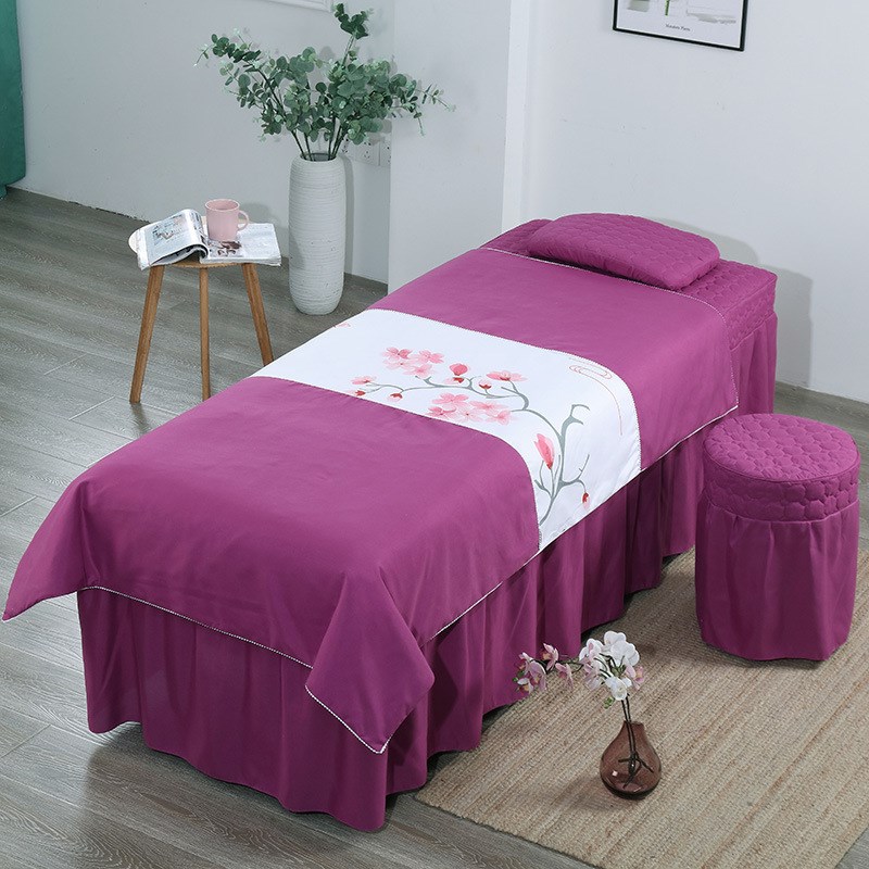 纯色美容床罩四件套亲肤磨毛欧式床笠款按摩床罩套厂家