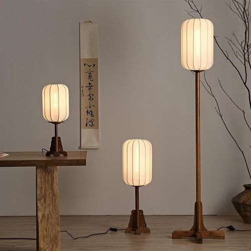 新中式落地灯客厅茶室侘寂书房卧室床头灯中国风禅意实Z木覆古台