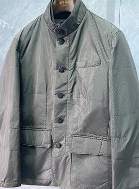 经典耐穿~绿色秋冬季立领夹克外套中年商务休闲男士工装薄棉衣C19