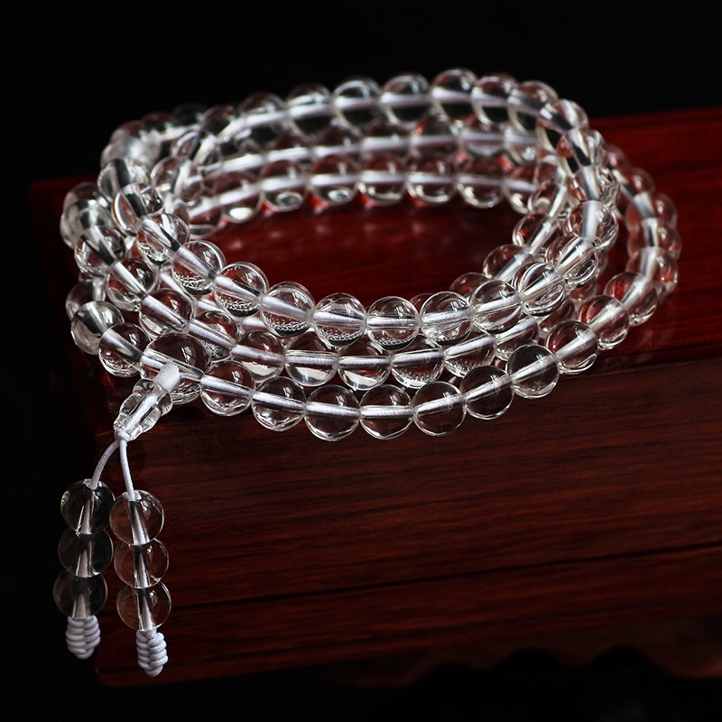 8A天然白水晶手链女男手串情侣闺蜜项链毛衣链潮水晶108佛珠念珠