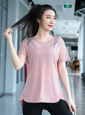 夏天健身房薄款运动跑步速干T恤女生胖Hmm大码宽松瑜伽服短袖上衣