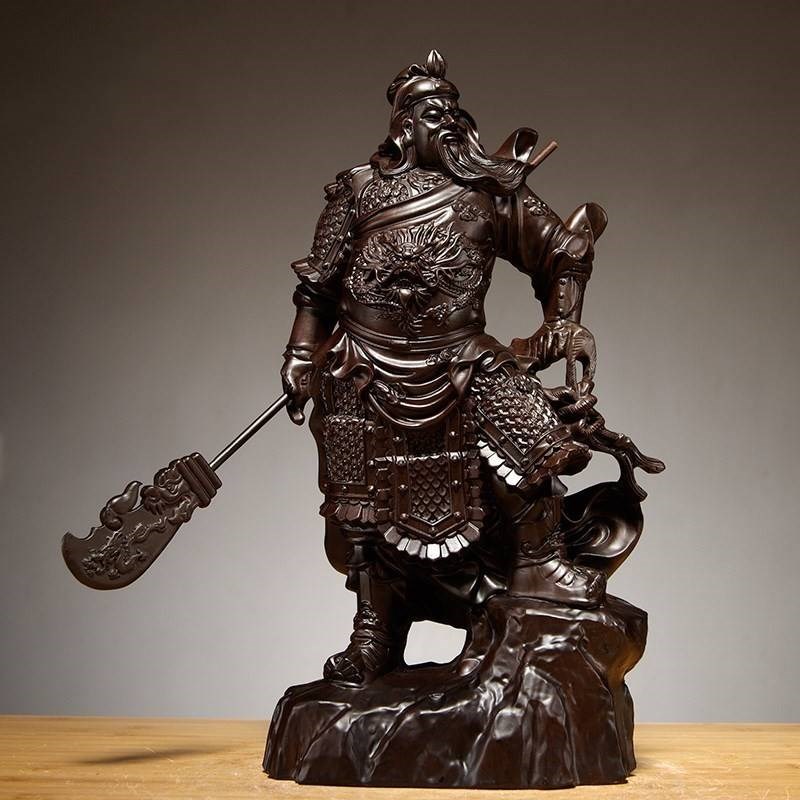 黑檀木雕刻关公像摆件木制武财神佛像家居客厅店铺装饰开业送礼品
