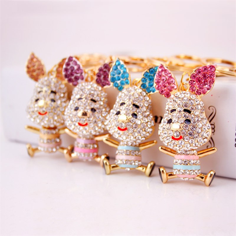 创意可爱镶钻生肖小猪汽车钥匙扣挂件金属合金动物钥匙链工艺226