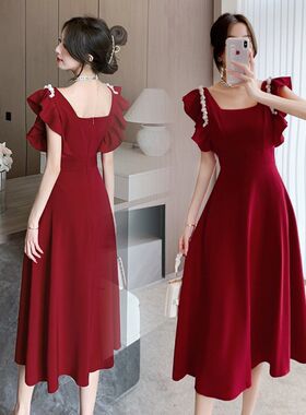 敬酒服新娘平时i可穿新款春夏结婚礼服酒红色回门订婚伴娘服连衣