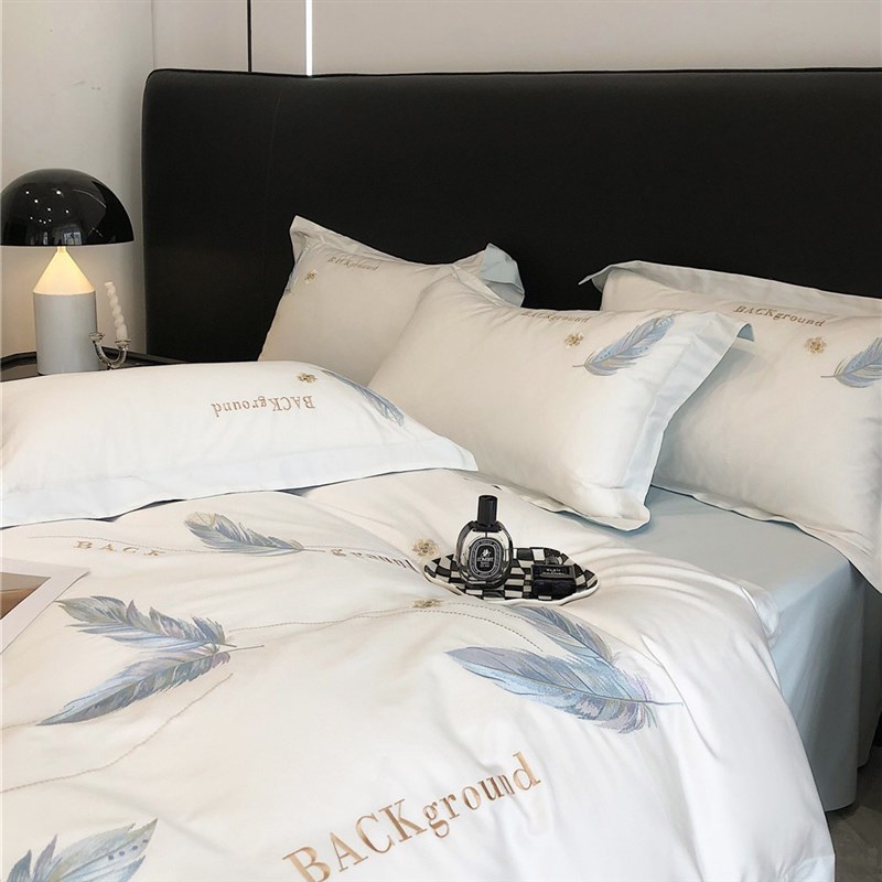 100支匹马棉全棉纯棉四件套高级感羽毛刺绣被套床单四季可用床品