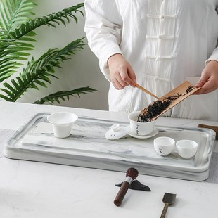 现代轻奢陶瓷茶盘防大理石纹茶海整体成型排水茶具茶台功夫茶具