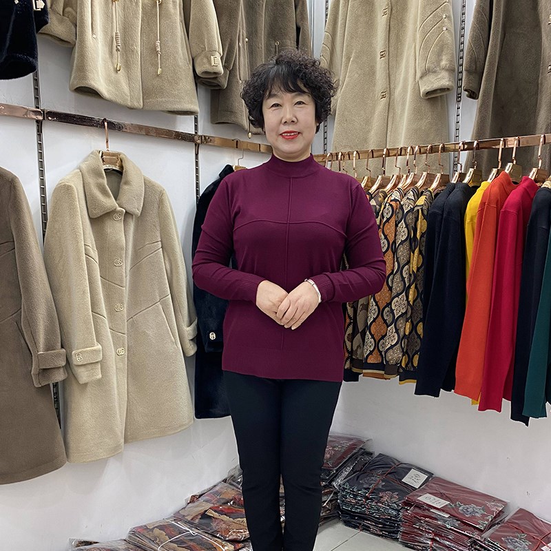 中老年秋冬半高领毛衣女202v1年新款百搭40-50岁显瘦打底衫有弹力