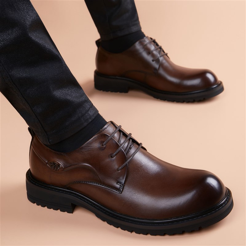 男士皮鞋真皮商务正装结婚新郎鞋内增高英伦风休闲棕色德比皮鞋男