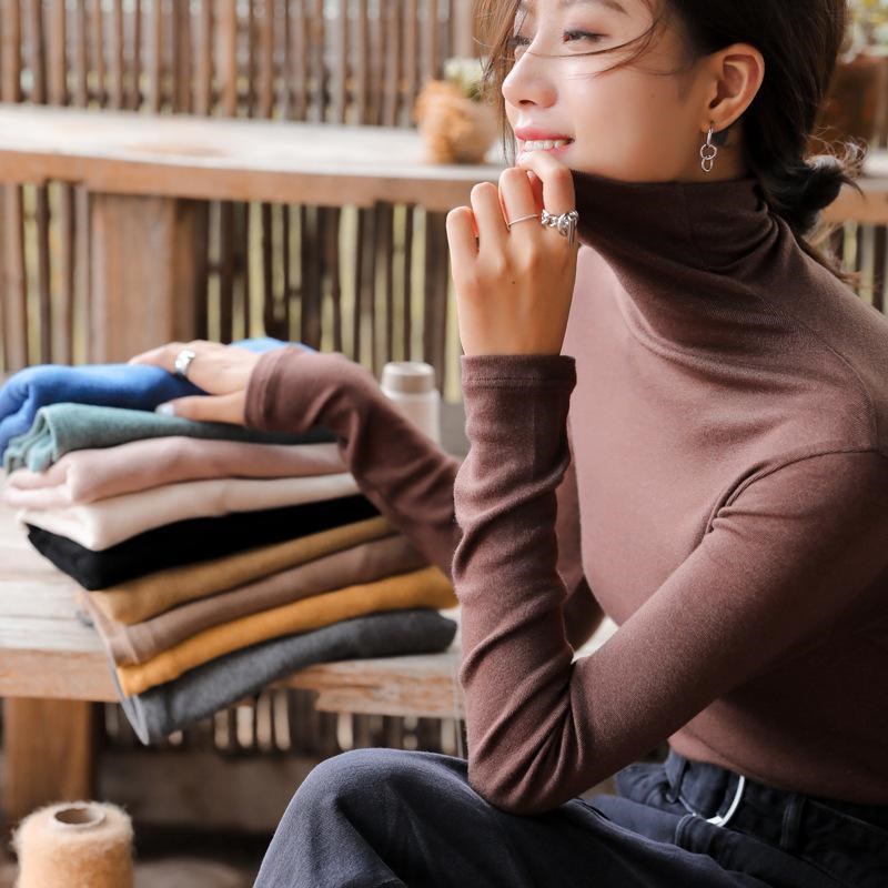 高货美拉德堆堆领打底衫女过冬保C暖穿搭时尚洋气内搭高领长袖T恤