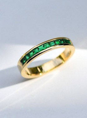 本命年排戒公主方祖母绿锆石戒女镀925银法式高级优雅大方森系礼