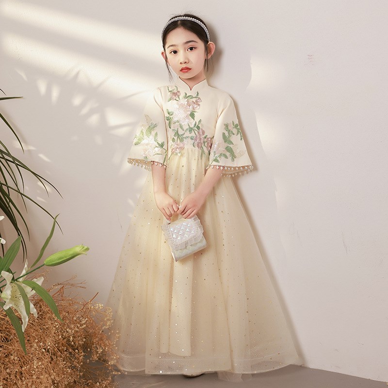 中国风女童礼服中式公主裙新款儿童小主持人汉服钢琴演奏演出服