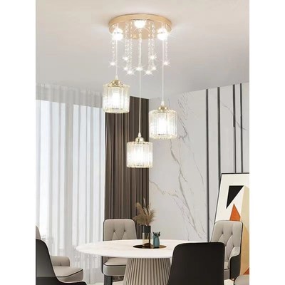 2025新款餐厅吊灯现代简约三头4头水晶轻奢高级感饭厅餐桌灯圆盘