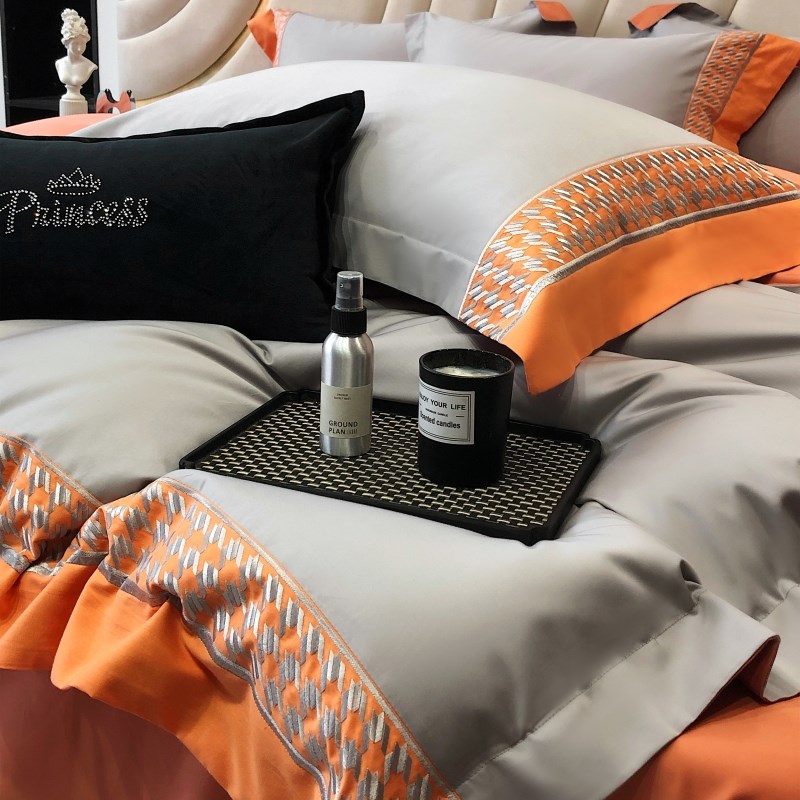 高级感轻奢200支长绒棉四件z套裸睡全棉刺绣被套纯棉床笠床上用品