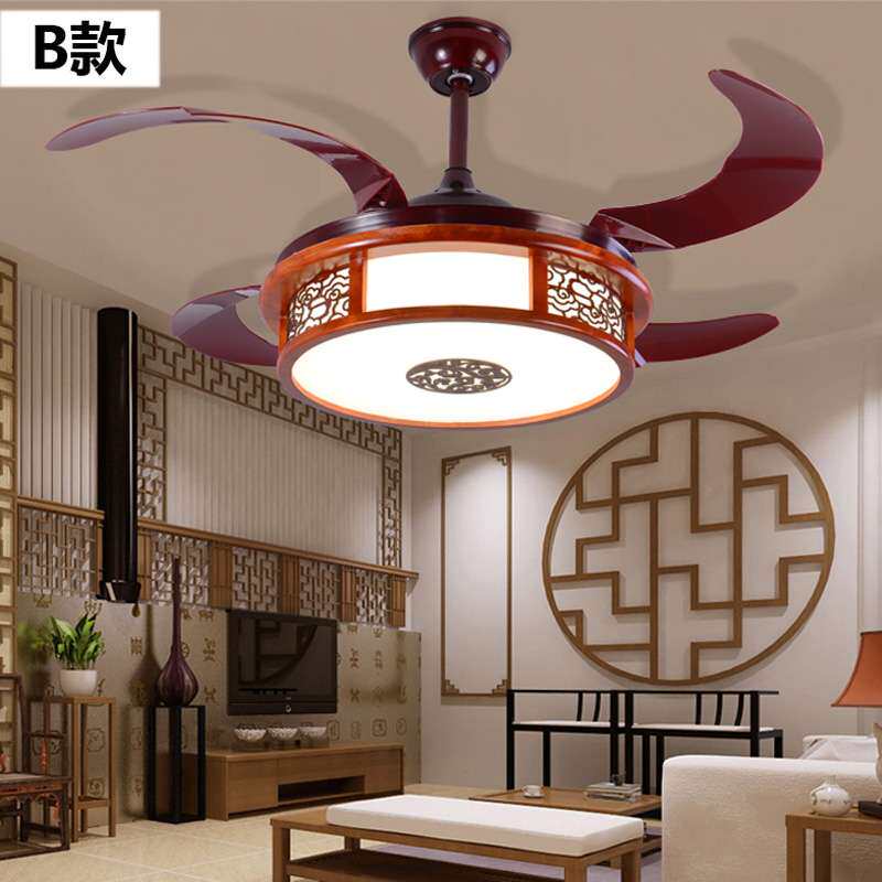 隐形吊扇灯LED风扇灯风扇吊灯餐厅客厅吊扇灯 中式实木扇电扇灯具