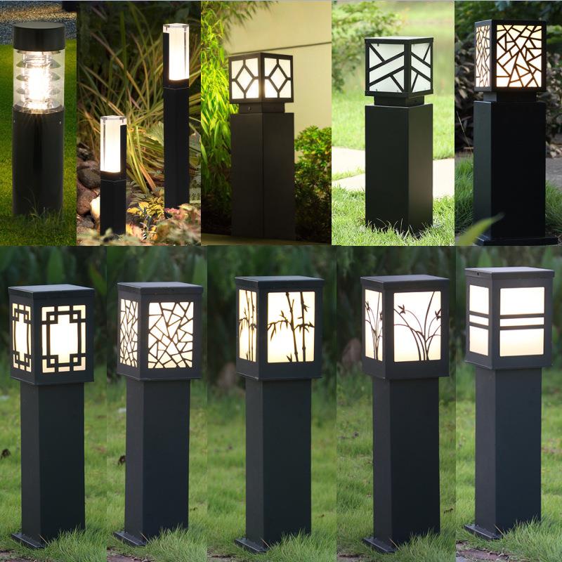 简约现代草坪灯太阳能花园灯220v方形草地灯别墅户外防水led