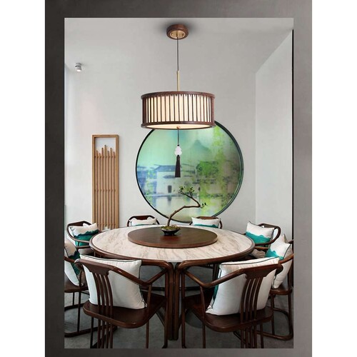 新中式吊灯实木中国风客厅灯卧室灯黑胡桃木艺过道灯具简约餐厅灯