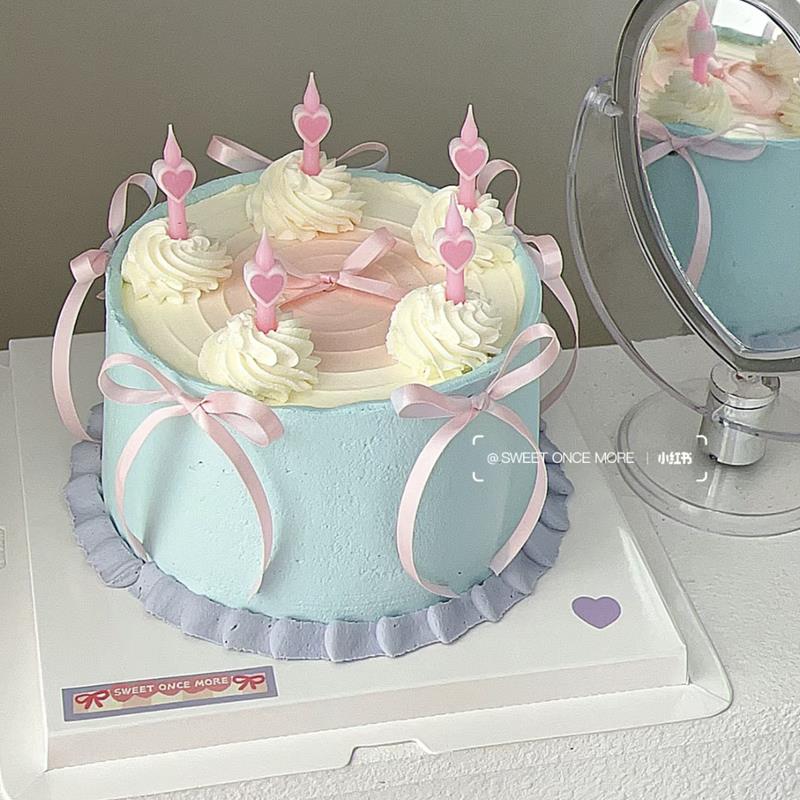 韩式ins风仙女爱心蜡烛蛋糕装饰芭蕾风丝带蝴蝶结少女心生日装扮z