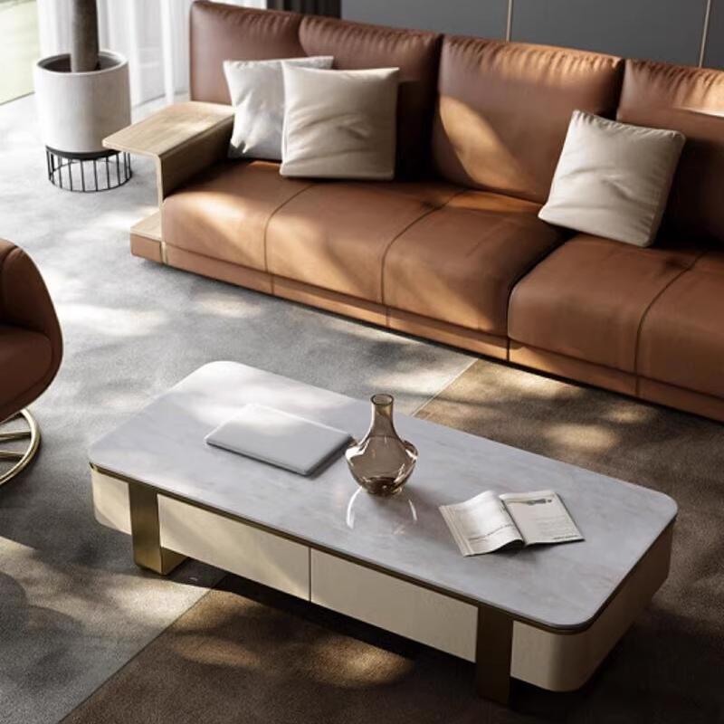 卡里冰玉轻奢茶几电视柜组合大户型客厅家用意式天然大理石长方形