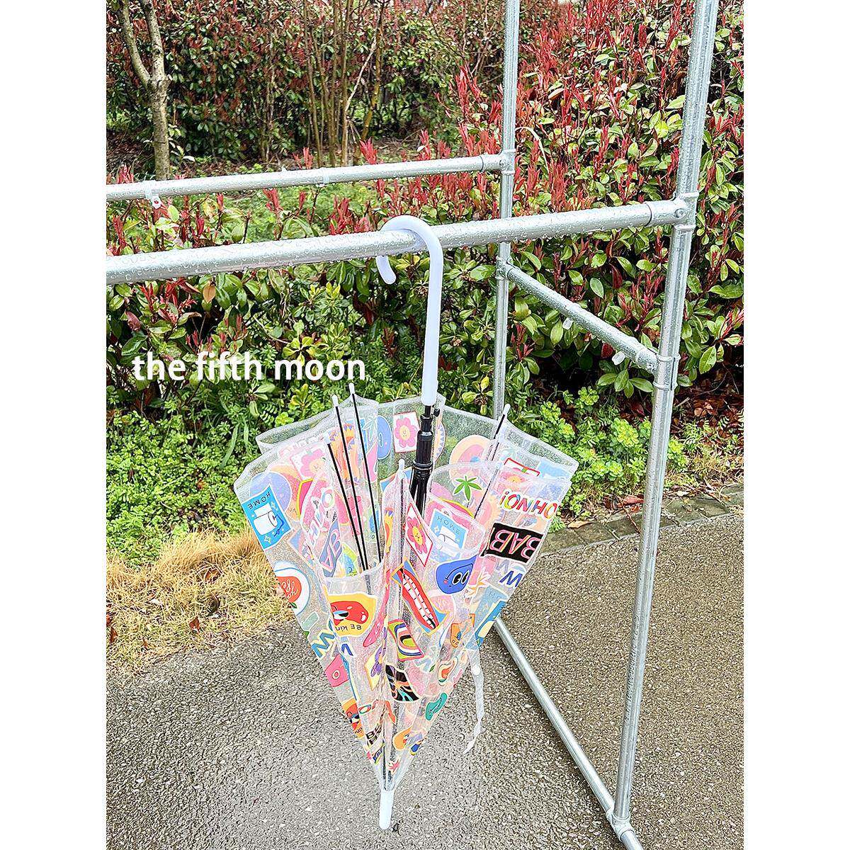 thefifthmoon和你约定在雨天 卡通搞怪印花图案透明雨伞长柄伞