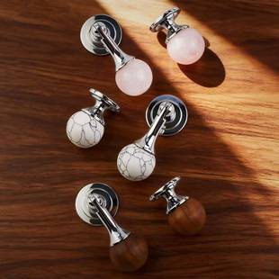 复古胡桃木拉手中古银色柜门把手轻奢小众天然石白松石衣柜门拉手