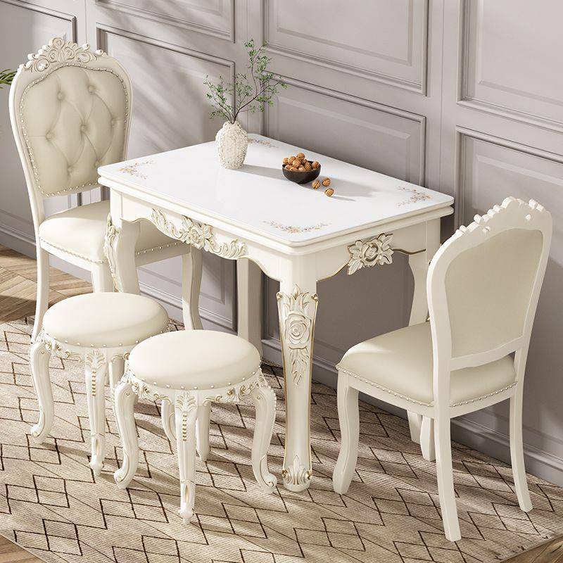 折叠餐桌家用小户型欧式餐桌椅组合简约岩板实木省空间可伸缩餐桌