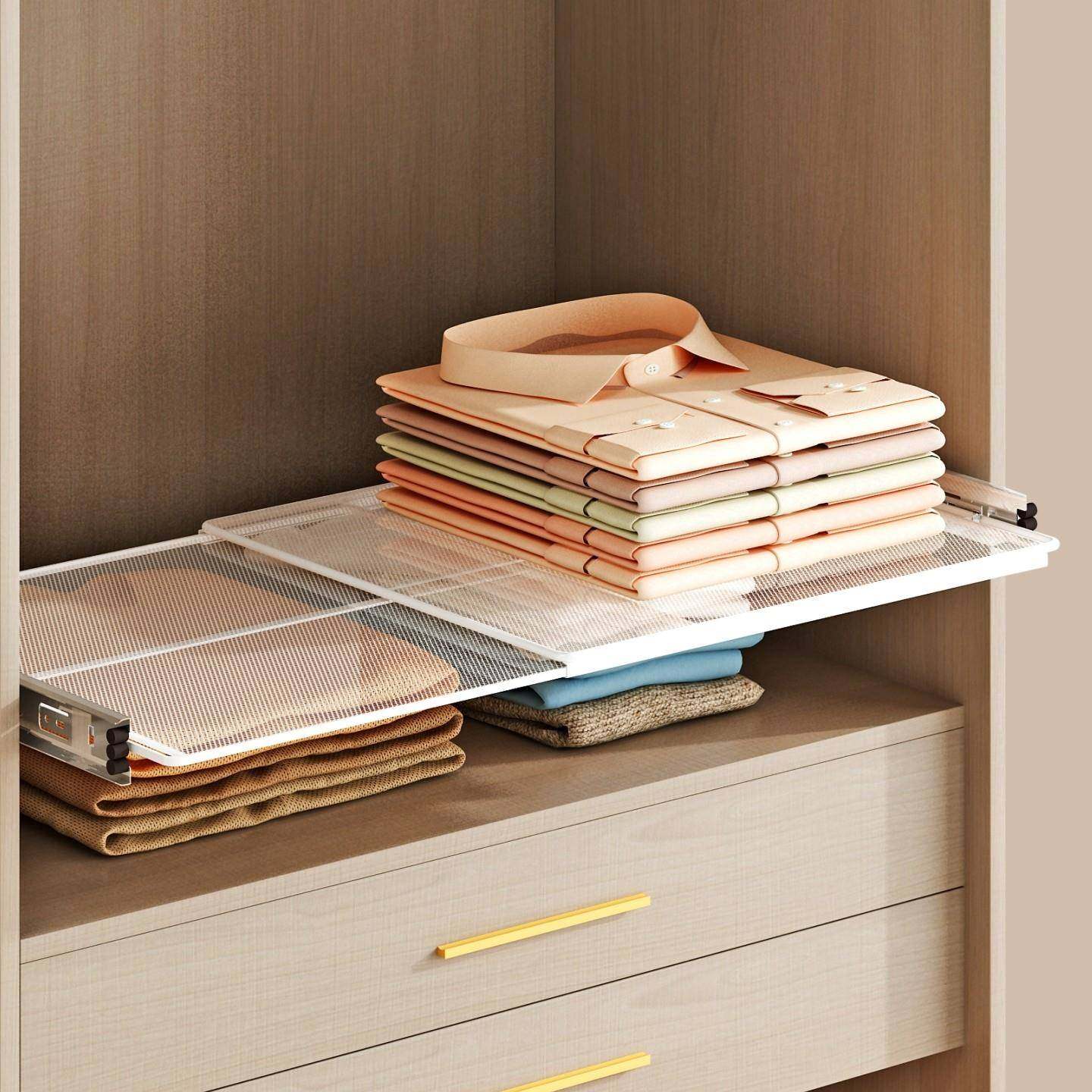 衣服衣物置物架收纳架衣柜内分层隔板隔层可伸缩抽拉抽屉式衣帽架,基础建材,衣柜拉篮,淘宝优惠券,粉丝福利购,淘宝优惠卷