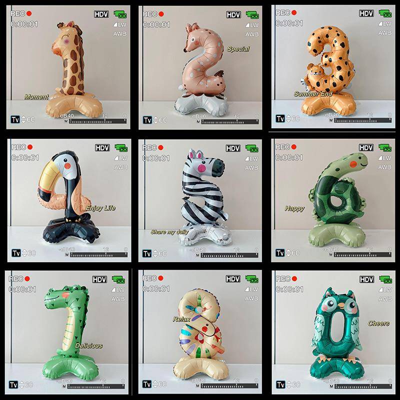 儿童生日数字0到9认字气球 动物卡通字母数字造型充气玩具