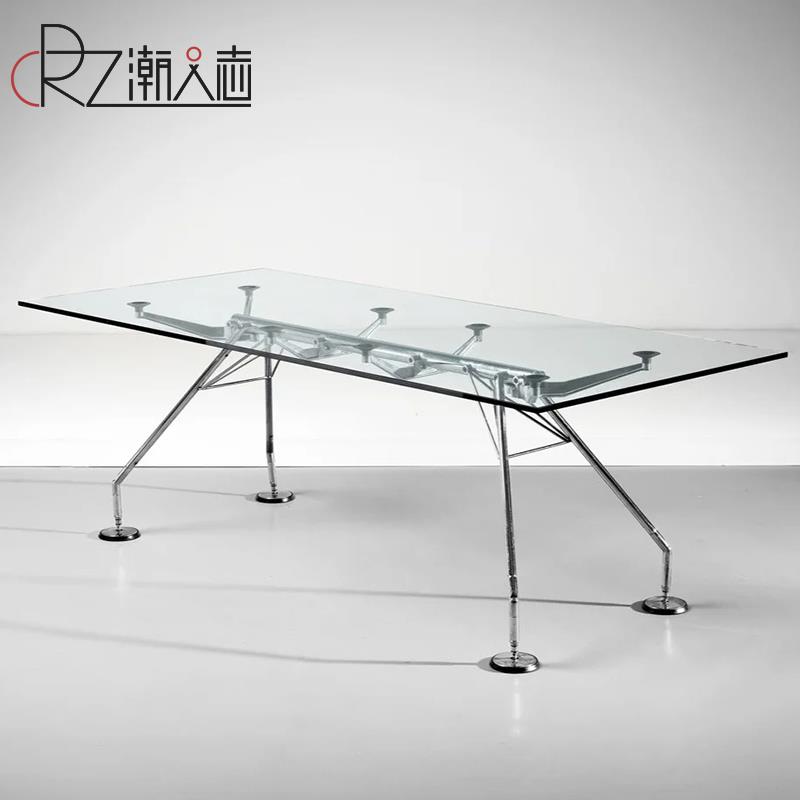 Nomos Table诺莫斯长桌透明玻璃餐桌办公桌创意电脑桌不锈钢书桌