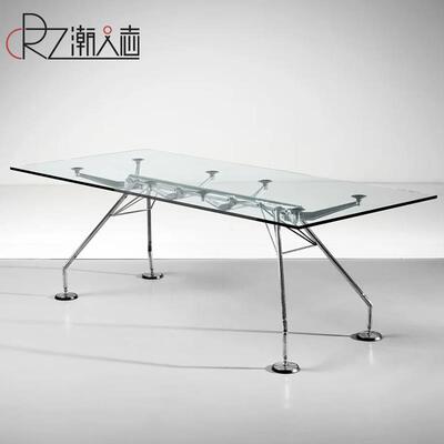 Nomos Table诺莫斯长桌透明玻璃餐桌办公桌创意电脑桌不锈钢书桌