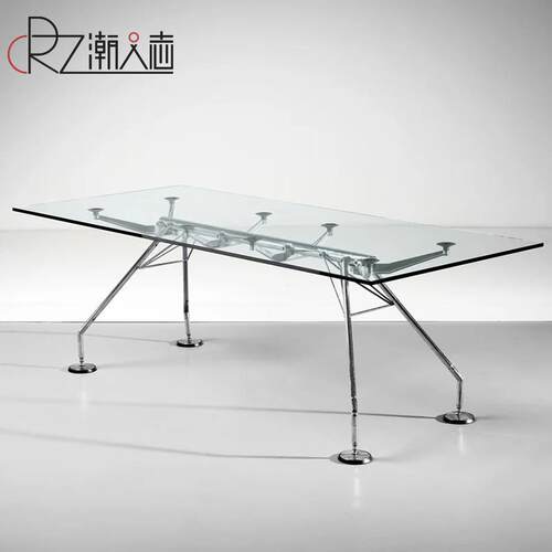 Nomos Table诺莫斯长桌透明玻璃餐桌办公桌创意电脑桌不锈钢书桌