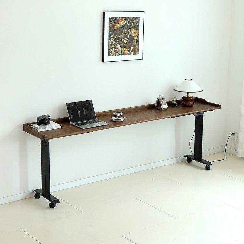 可移动可升降跨床桌实木书桌黑胡桃木樱桃木超窄边吧台桌50cm长条