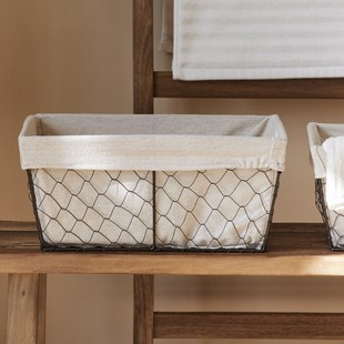 复古铁艺收纳筐编织布艺桌面杂物零食储物筐手工网格收纳篮 美式