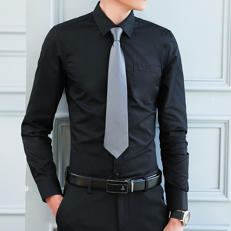 白衬衫男长袖修身型商务职业正装上班大码薄款秋季男士西装衬衣寸