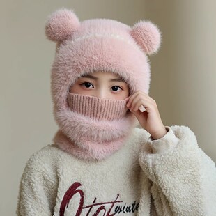 儿童毛线针织帽男童女童秋冬围脖一体连帽宝宝防风护耳保暖套头帽