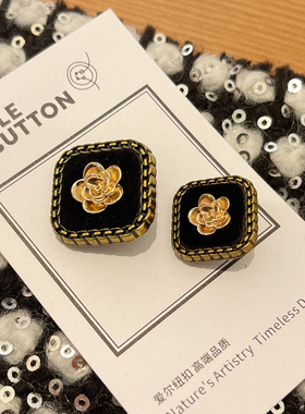 新款复古小香风金属纽扣植绒玫瑰花扣毛呢大衣风衣外套装饰扣子