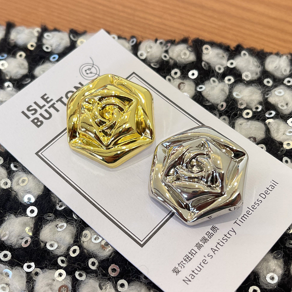 新款小香风立体玫瑰花金属纽扣西服外套呢大衣毛衣百搭装饰扣子