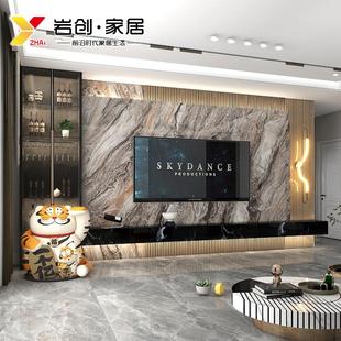 饰悬空电视墙砖地台轻奢 岩板电视背景墙大理石现代简约瓷砖客厅装
