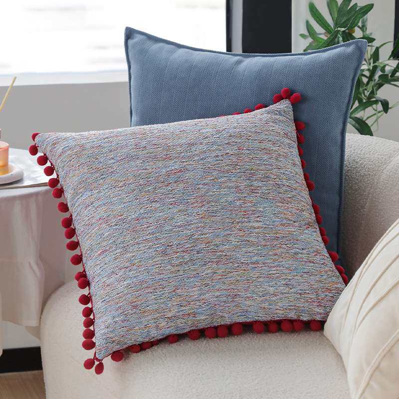 现代简约奶油风抱枕天鹅绒球球边靠枕沙发客厅沙发软装装饰靠枕套