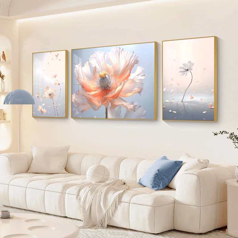 奶油风花卉客厅装饰画轻奢高级感挂画现代简约沙发背景墙三联壁画