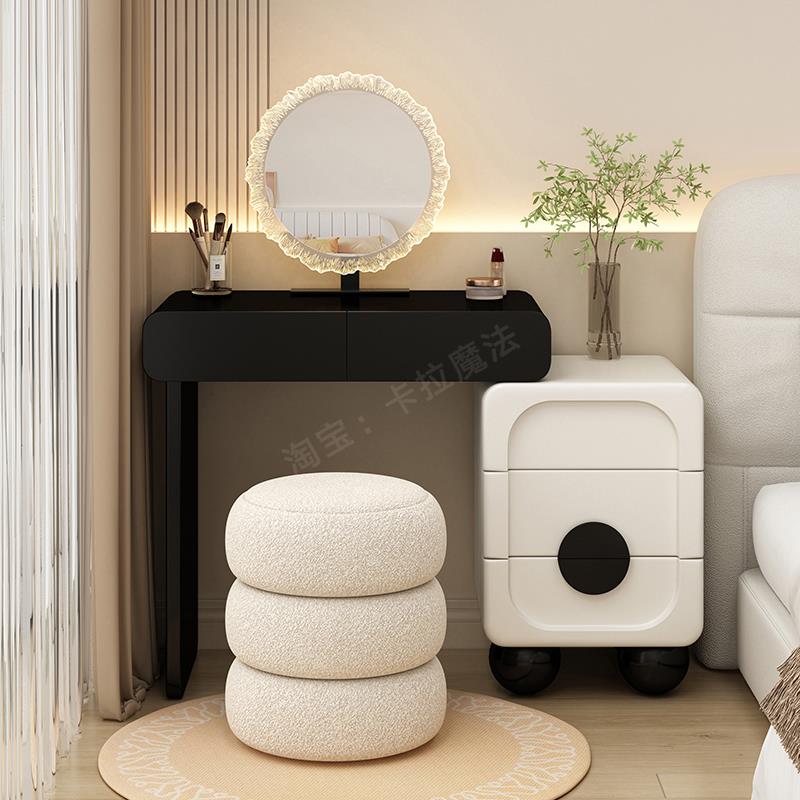 新疆包邮小户型烤漆实木梳妆台卧室60cm奶油风斗柜现代简约黑白收