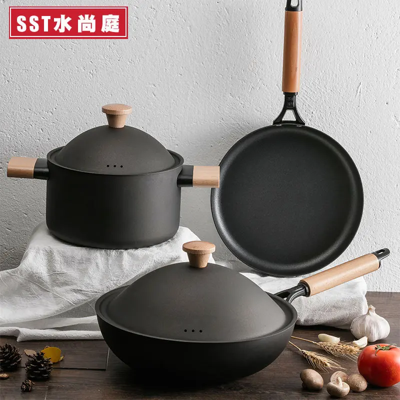 精铁锅具套装三件套不粘锅炒锅