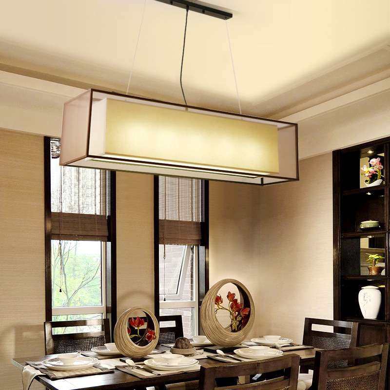 中式现代餐厅饭馆吧台长方形吊灯创意个性山水布艺罩工程设计灯具,家装灯饰光源,餐厅吊灯,淘宝优惠券,粉丝福利购,淘宝优惠卷