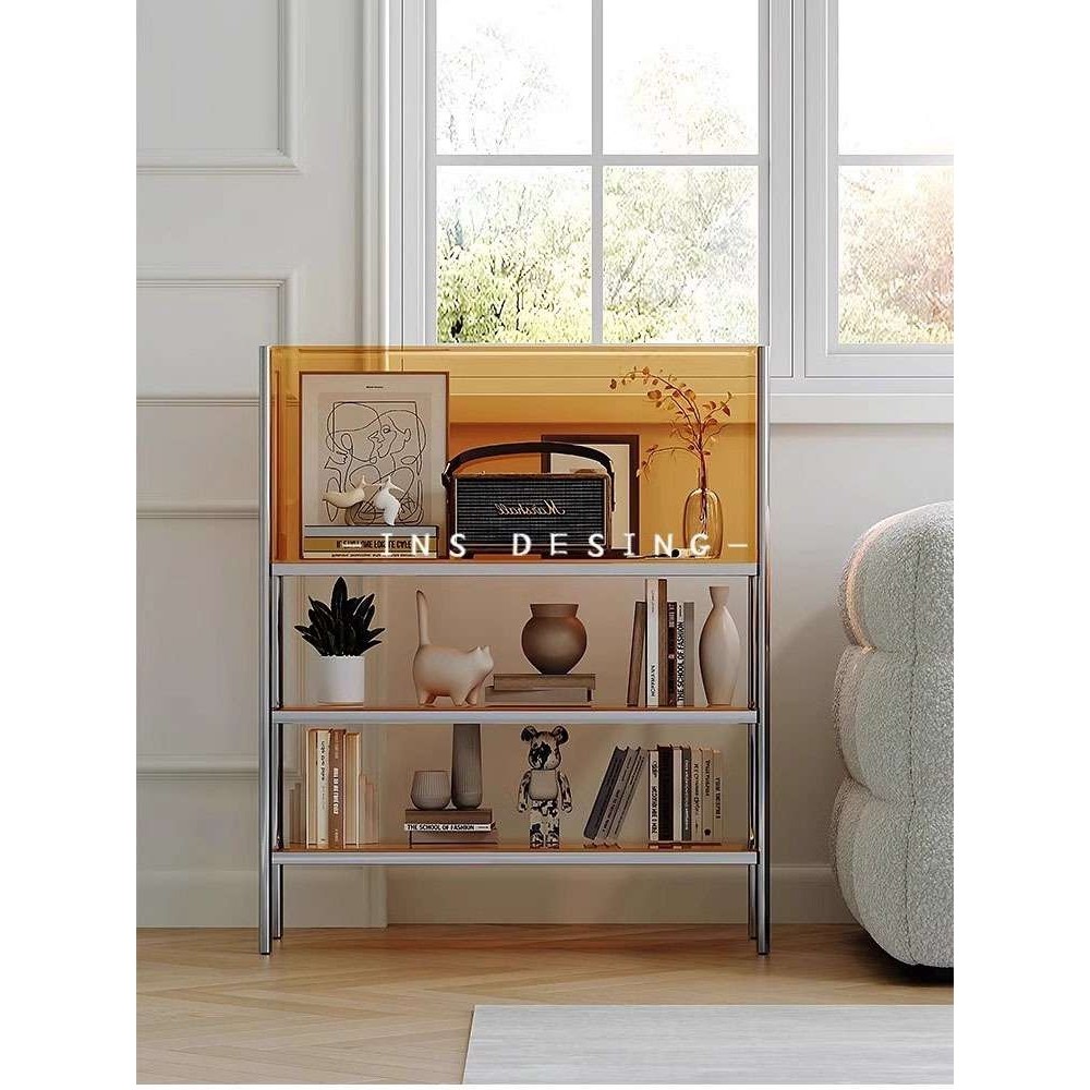 彩色亚克力置物架落地简约半透明沙发边柜多层收纳储物不锈钢书架,住宅家具,家用陈列柜,淘宝优惠券,粉丝福利购,淘宝优惠卷